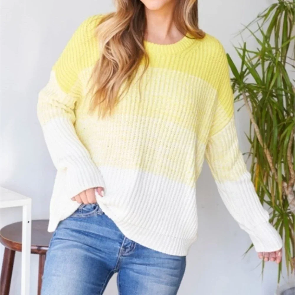 DON'T OVERTHINK IT SWEATER Top - YELLOW OMBRE - Picture 10 of 12